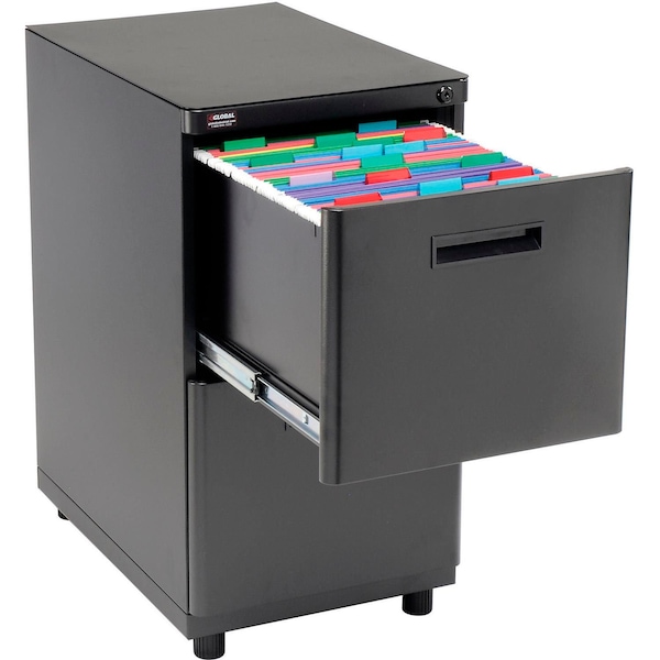 Interion By Global Industrial Interion Traditional Pedestal File, 2 Drawers, 16inW x 20inD x 29inH, Black 248771 - main